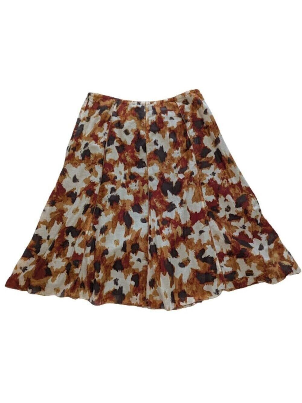 J.Jill Silk Cotton Blend Abstract Floral A-Line Midi Skirt | Size 14P